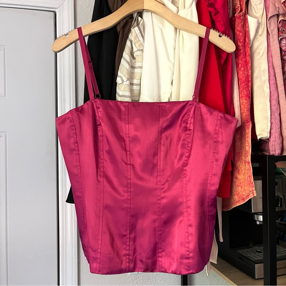 SUSAN LUCCI pink vintage satin boned corset bustier cropped‎ tank top